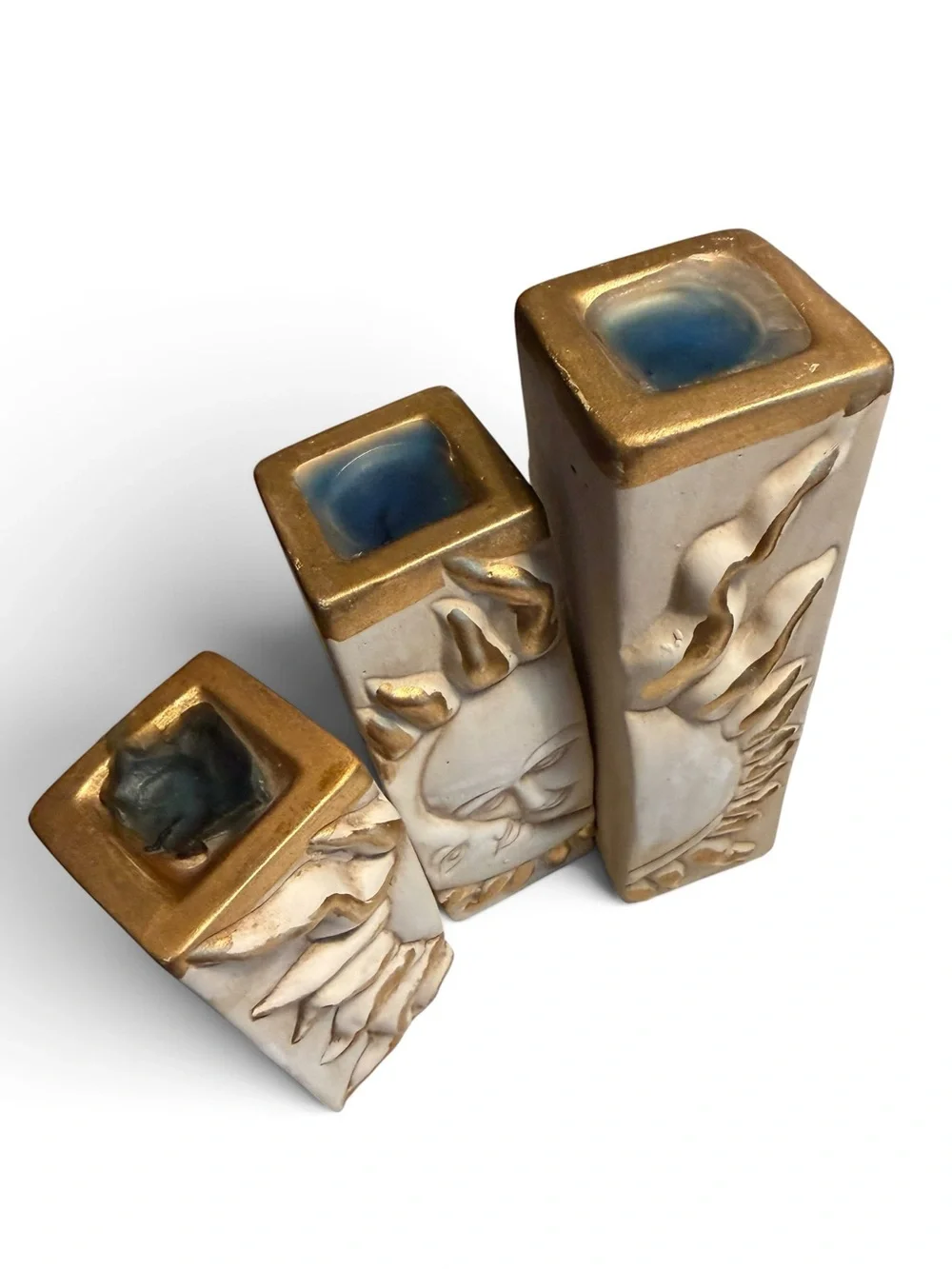 Vintage 90s Reversible Celestial Sun Moon Candle Holders Set of 3 Whimsigoth